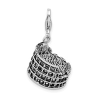 Amore La Vita Sterling Silver Rhodium-plated Polished 3-D Antiqued Coliseum Charm with Fancy Lobster Clasp view 3
