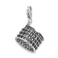 Amore La Vita Sterling Silver Rhodium-plated Polished 3-D Antiqued Coliseum Charm with Fancy Lobster Clasp view 4