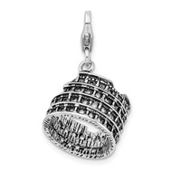 Amore La Vita Sterling Silver Rhodium-plated Polished 3-D Antiqued Coliseum Charm with Fancy Lobster Clasp view 1