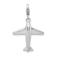 Amore La Vita Sterling Silver Rhodium-plated Polished 3-D Crystal Airplane Charm with Fancy Lobster Clasp view 3