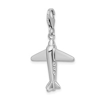 Amore La Vita Sterling Silver Rhodium-plated Polished 3-D Crystal Airplane Charm with Fancy Lobster Clasp view 4
