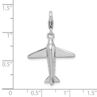 Amore La Vita Sterling Silver Rhodium-plated Polished 3-D Crystal Airplane Charm with Fancy Lobster Clasp view 5