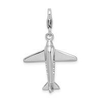 Amore La Vita Sterling Silver Rhodium-plated Polished 3-D Crystal Airplane Charm with Fancy Lobster Clasp view 1