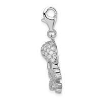 Amore La Vita Sterling Silver Rhodium-plated Polished CZ Skull and Cross Bones Charm with Fancy Lobster Clasp view 2