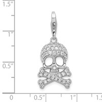 Amore La Vita Sterling Silver Rhodium-plated Polished CZ Skull and Cross Bones Charm with Fancy Lobster Clasp view 4