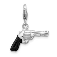Amore La Vita Sterling Silver Rhodium-plated Polished 3-D Enameled Pistol Charm with Fancy Lobster Clasp view 3