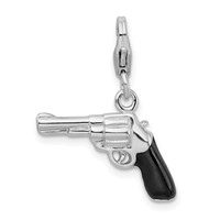 Amore La Vita Sterling Silver Rhodium-plated Polished 3-D Enameled Pistol Charm with Fancy Lobster Clasp view 1