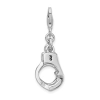 Amore La Vita Sterling Silver Rhodium-plated Polished 3-D Moveable Hand Cuffs Charm with Fancy Lobster Clasp view 3