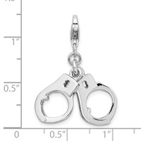 Amore La Vita Sterling Silver Rhodium-plated Polished 3-D Moveable Hand Cuffs Charm with Fancy Lobster Clasp view 4