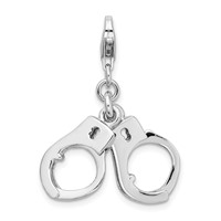 Amore La Vita Sterling Silver Rhodium-plated Polished 3-D Moveable Hand Cuffs Charm with Fancy Lobster Clasp view 1