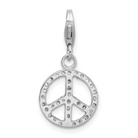 Amore La Vita Sterling Silver Rhodium-plated Polished CZ Peace Sign Charm with Fancy Lobster Clasp view 3
