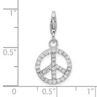 Amore La Vita Sterling Silver Rhodium-plated Polished CZ Peace Sign Charm with Fancy Lobster Clasp view 4