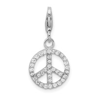 Amore La Vita Sterling Silver Rhodium-plated Polished CZ Peace Sign Charm with Fancy Lobster Clasp view 1