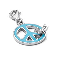 Amore La Vita Sterling Silver Rhodium-plated Polished Enameled Peace Sign with Dragonfly Charm with Fancy Lobster Clasp view 5