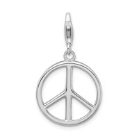 Amore La Vita Sterling Silver Rhodium-plated Polished Peace Sign Charm with Fancy Lobster Clasp view 1