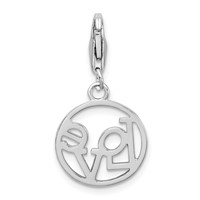 Amore La Vita Sterling Silver Rhodium-plated Polished Love in Open Circle Charm with Fancy Lobster Clasp view 3