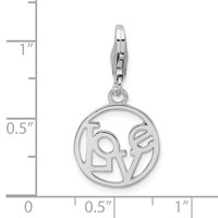Amore La Vita Sterling Silver Rhodium-plated Polished Love in Open Circle Charm with Fancy Lobster Clasp view 4