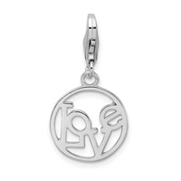 Amore La Vita Sterling Silver Rhodium-plated Polished Love in Open Circle Charm with Fancy Lobster Clasp view 1