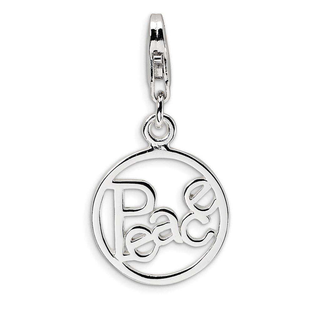 Amore La Vita Sterling Silver Rhodium-plated Polished Peace in Circle Charm with Fancy Lobster Clasp