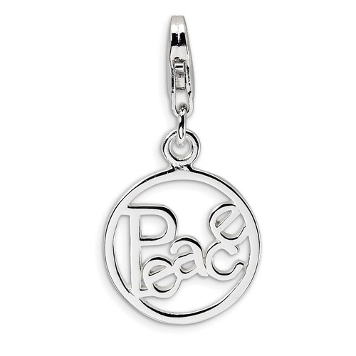 Amore La Vita Sterling Silver Rhodium-plated Polished Peace in Circle Charm with Fancy Lobster Clasp