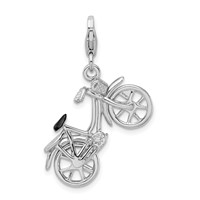 Amore La Vita Sterling Silver Rhodium-plated Polished 3-D Enameled Moveable Bicycle Charm with Fancy Lobster Clasp view 3