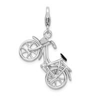 Amore La Vita Sterling Silver Rhodium-plated Polished 3-D Enameled Moveable Bicycle Charm with Fancy Lobster Clasp view 1