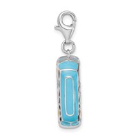 Amore La Vita Sterling Silver Rhodium-plated Polished 3-D Enameled Hippie Bus Charm with Fancy Lobster Clasp view 2