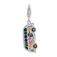 Amore La Vita Sterling Silver Rhodium-plated Polished 3-D Enameled Hippie Bus Charm with Fancy Lobster Clasp view 3