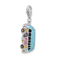 Amore La Vita Sterling Silver Rhodium-plated Polished 3-D Enameled Hippie Bus Charm with Fancy Lobster Clasp view 4