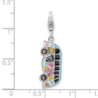 Amore La Vita Sterling Silver Rhodium-plated Polished 3-D Enameled Hippie Bus Charm with Fancy Lobster Clasp view 5