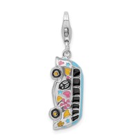 Amore La Vita Sterling Silver Rhodium-plated Polished 3-D Enameled Hippie Bus Charm with Fancy Lobster Clasp view 1