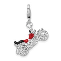 Amore La Vita Sterling Silver Rhodium-plated Polished 3-D Enameled Motorcycle Charm with Fancy Lobster Clasp view 3
