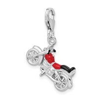 Amore La Vita Sterling Silver Rhodium-plated Polished 3-D Enameled Motorcycle Charm with Fancy Lobster Clasp view 4
