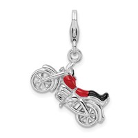 Amore La Vita Sterling Silver Rhodium-plated Polished 3-D Enameled Motorcycle Charm with Fancy Lobster Clasp view 1