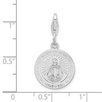 Amore La Vita Sterling Silver Rhodium-plated Polished Miraculous Medal Charm with Fancy Lobster Clasp view 4