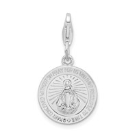Amore La Vita Sterling Silver Rhodium-plated Polished Miraculous Medal Charm with Fancy Lobster Clasp view 1
