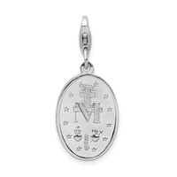 Amore La Vita Sterling Silver Rhodium-plated Polished Miraculous Medal Charm with Fancy Lobster Clasp view 3