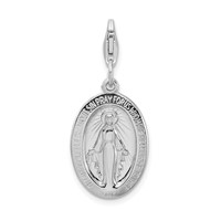Amore La Vita Sterling Silver Rhodium-plated Polished Miraculous Medal Charm with Fancy Lobster Clasp view 1