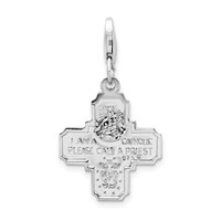 Amore La Vita Sterling Silver Rhodium-plated Polished 4-way Medal Charm with Fancy Lobster Clasp view 3