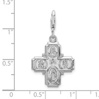 Amore La Vita Sterling Silver Rhodium-plated Polished 4-way Medal Charm with Fancy Lobster Clasp view 4