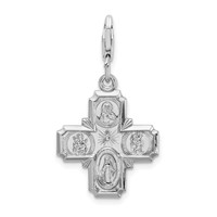 Amore La Vita Sterling Silver Rhodium-plated Polished 4-way Medal Charm with Fancy Lobster Clasp view 1
