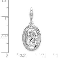 Amore La Vita Sterling Silver Rhodium-plated Polished Saint Christopher Medal Charm with Fancy Lobster Clasp view 4