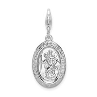 Amore La Vita Sterling Silver Rhodium-plated Polished Saint Christopher Medal Charm with Fancy Lobster Clasp view 1