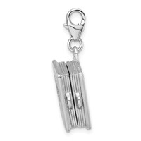 Amore La Vita Sterling Silver Rhodium-plated Polished 3-D Moveable Enameled Bible Charm with Fancy Lobster Clasp view 2