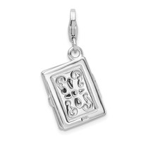 Amore La Vita Sterling Silver Rhodium-plated Polished 3-D Moveable Enameled Bible Charm with Fancy Lobster Clasp view 3
