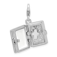 Amore La Vita Sterling Silver Rhodium-plated Polished 3-D Moveable Enameled Bible Charm with Fancy Lobster Clasp view 4