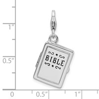Amore La Vita Sterling Silver Rhodium-plated Polished 3-D Moveable Enameled Bible Charm with Fancy Lobster Clasp view 5