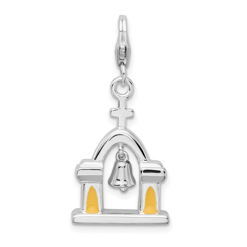 SS RH 3-D Enameled Church w/Moving Bell w/Lobster Clasp Charm