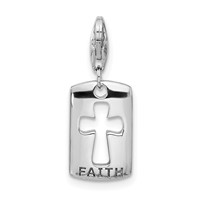 Amore La Vita Sterling Silver Rhodium-plated Polished Reversible CZ Cut-out Cross Faith Clip-on Charm with Fancy Lobster Clasp view 3