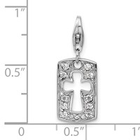 Amore La Vita Sterling Silver Rhodium-plated Polished Reversible CZ Cut-out Cross Faith Clip-on Charm with Fancy Lobster Clasp view 4